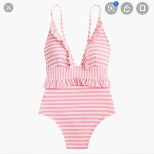 JCREW PINK Ruffle plunging one-piece swimsuit size 8